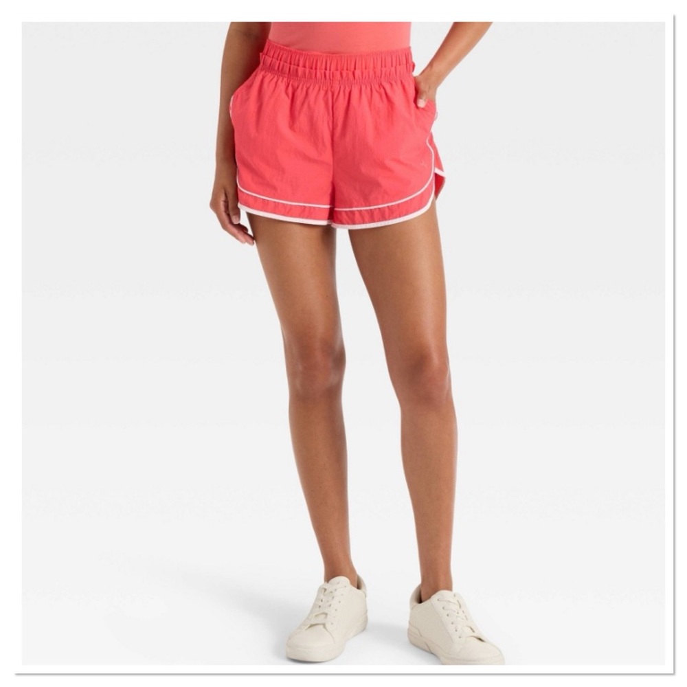 JoyLab Women's Woven Mid-Rise Athletic Shorts - Coral